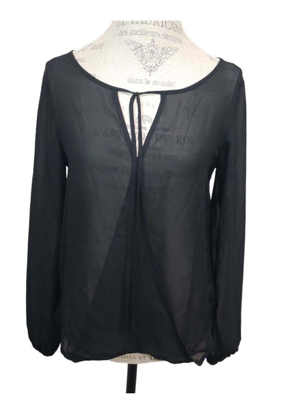 Pout Black Sheer Long Sleeve Crew Neck Sexy Cut Out Design Front & Back Blouse